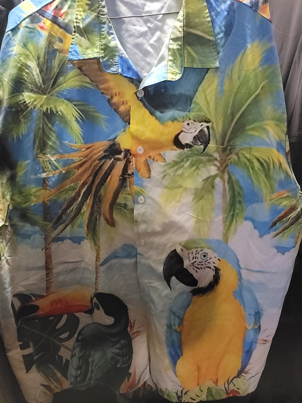 Tropical Parrot Button-Up Shirt - Blue & Yellow